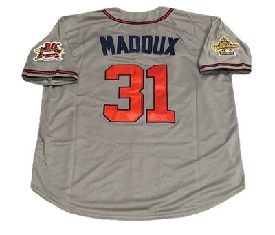 Camiseta masculina Greg Maddux Atlanta Braves GG nova com etiquetas 1995 cinza estrada retrô Throwback - Imagem 1 de 4