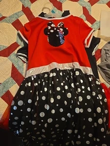 NWOT Authentic Disney Minnie Mouse Dress Girls Size XL 14/16 Hood & Flip Sequins - Picture 1 of 4