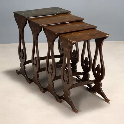 Tables Basses Anciennes Chinoiserie Bois Laqué XIXe Siècle Originales - Photo 1/4