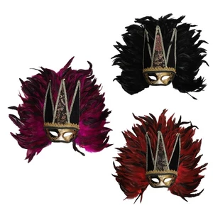 1Pcs Feather Masquerade Mask Glitter Carnival Mask Retro Half Face Mask w/Plumes - Picture 1 of 19