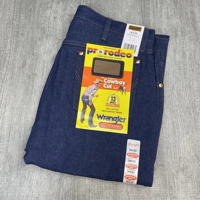 JEANS DE COMPETICIÓN DE COLECCIÓN DEADSTOCK WRANGLER PARA HOMBRE CORTE VAQUERO 36x30 NUEVO CON ETIQUETAS TELA EE. UU. Foto 1 de 4