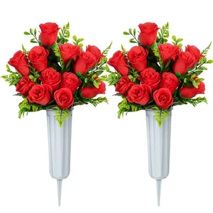 Artificial Cemetery Flowers, Set of 2 Artificial Rose Bouquet Grave Memorial ... - Picture 1 of 7
