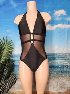 Cupshe Womens One Piece Swimsuit Size Medi Color Black W/ Chiffon And Open Back - Picture 1 of 8
