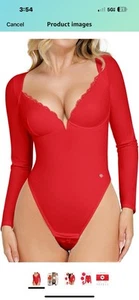 Popilush Spitzen Shapewear Body Langarm Body Anzüge Gr. S rot - Bild 1 von 5