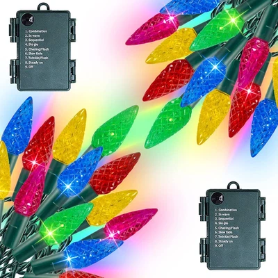 C6 Battery Operated Christmas Lights, 2 Pack Total 100LED 34FT Multi-Colored Lig - Image 1 of 4