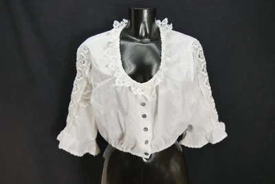 Gr.46 Dirndlbluse weiß Bluse für Dirndl Baumwollmischung mit Spitze B11306 - Bild 1 von 4