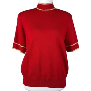 St John Santana Strick Pullover Oberteil Damen S Kurzarm Rot Gold Wollmischung - Bild 1 von 10