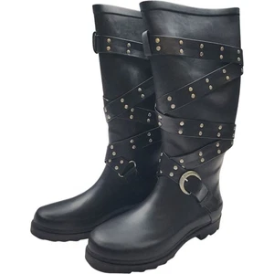 Botas de lluvia de combate Chooka Rocker negras con correas tachuelas hasta la rodilla EE. UU. 7 1017501 - Imagen 1 de 11