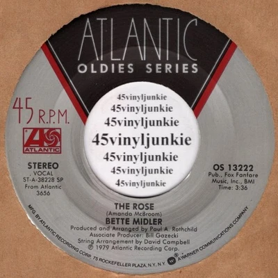 Bette Midler почти как новая 45 об/мин «Роза» ч/б «Когда человек любит...» (перенесенные этикетки) - Изображение 1 из 2