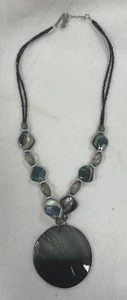 Beaded Necklace with Round Shell Pendant - Picture 1 of 9