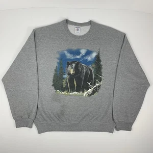 Vintage Y2k Schwarzbär Sweatshirt Wildnis Natur grau Rundhalsausschnitt Größe Large - Bild 1 von 8
