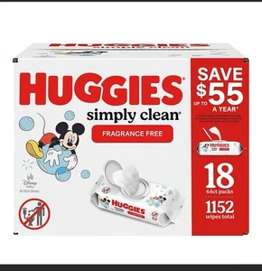 Huggies Simply Clean Unscented Baby Wipes 18Flip-Top Packs1115 Total - Picture 1 of 5