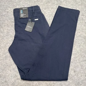 DKNY Bedford flache Vorderseite schmale gerade Passform einfarbig blau Herrenhose neu mit Etikett 30 x 32 - Bild 1 von 8