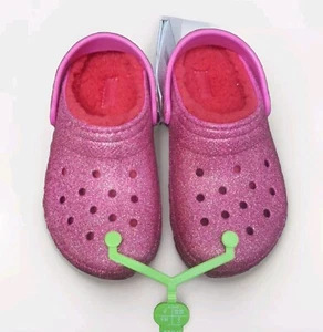 Zoccolo CROCS bambino classico foderato rosa glitter San Valentino taglia J1 nuovo con etichette - Foto 1 di 5