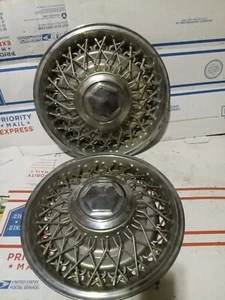 (2) 1985-1989 Chrysler 5th Avenue # 433D 15" Wire Spoke Hubcap Wheel Cover USED - Picture 1 of 6