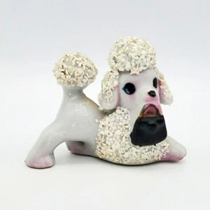 Spaghetti White Poodle Figurine Sitting w/Handbag Purse Japan Vintage - Picture 1 of 6
