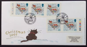 Estampillas de Navidad GB QEII 2001 5x65p + margen de semáforo en la cubierta del primer día - Imagen 1 de 2
