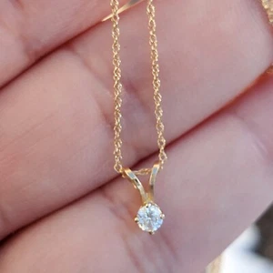 14K VTG KAY JEWELERS ROUND DIAMOND SOLITAIRE PENDANT ROPE CHAIN NECKLACE- 18"IN - Picture 1 of 24