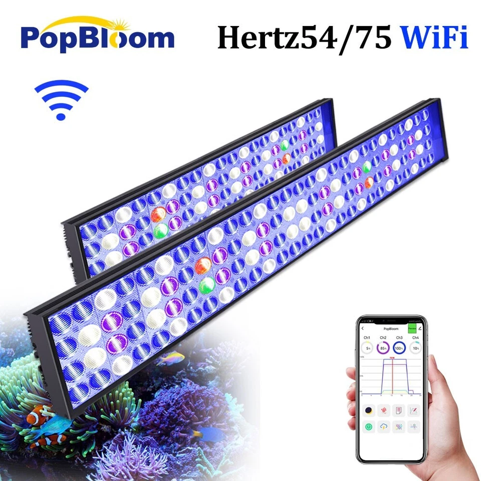 PopBloom WiFi Aquarium LED Marine Lighting Full Spectrum Marine Coral Reef Tank - Image 1 of 4
