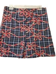 Frenchie Mini Skirt Women's Blue White Plaid Red Ribbon Americana Small Zips - Picture 1 of 12