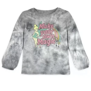 Disney Tinkerbell Tie Dye Long Sleeve T Shirt Girls SZ XL 14 Cotton Gray Youth - Picture 1 of 6
