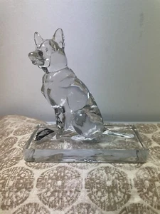 Vintage Wikinger Klarglas Deutscher Schäferhund Hund Figur Briefbeschwerer Aufkleber Etikett 5" - Bild 1 von 7
