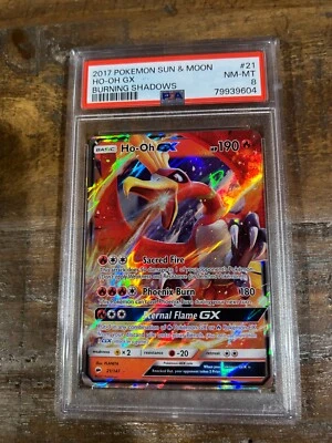 POKEMON 2017 Sun Moon Burning Shadows HO-OH GX #21 PSA 8 RARE - Image 1 of 2