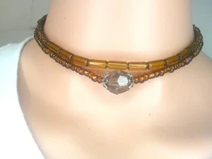 Brown Bead Multi Strand Choker Pendant Necklace Adjustable Handmade Boho - Picture 1 of 6