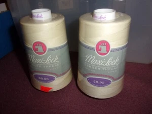 2 Large Cones Maxi-Lock Serger Thread 6000 Yard each 100% Polyester Eggshell - Picture 1 of 2