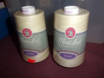 2 Large Cones Maxi-Lock Serger Thread 6000 Yard each 100% Polyester Eggshell - Image 1 of 2