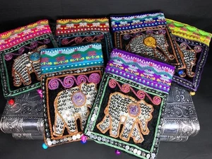 Coin Purse Embroidered Sequins Elephant Hippie Tribe Boho Summer Bag - Picture 1 of 9