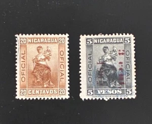 2 Nicaragua Stamps Numeral 20¢ Centavos and 5 Pesos Correos NO RESERVE AUCTION - Picture 1 of 4