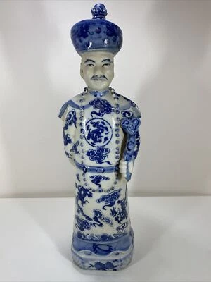 Blue and white Porcelain Antique Chinese Archaic Officials Statue 11” - Image 1 of 4