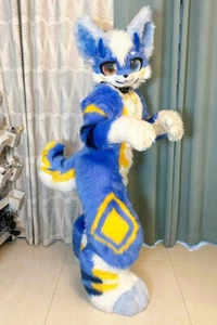 Long Fur Husky Dog Fox Mascot Costume Fursuit Halloween Suit Cosplay 406# - Picture 1 of 3