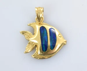 Fish Pendant with Black Opal Inlay in 14k Yellow Gold - Picture 1 of 4