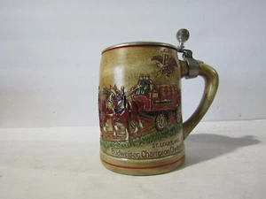 Early Ceramarte Anheuser Busch Budweiser Clydesdales & Wagon Stein Pewter Lid - Picture 1 of 4