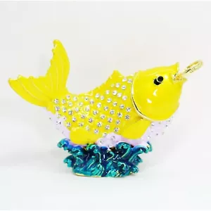 Bejeweled Enameled Animal Trinket Box/Figurine With Rhinestones-Koi Coin Fish - Picture 1 of 4