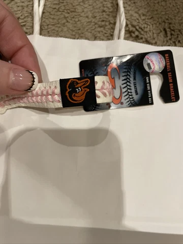 Official MLB Leather Baseball Seam Bracelet Pink Cancer Baltimore Orioles Cover
