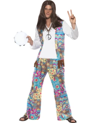 Adult Mens 60s 70s Hippie Hippy Man Groovy Woodstock Fancy Dress Costume Outfit - Image 1 of 4