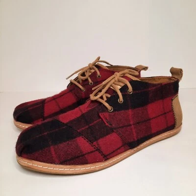 Botas Toms Chukka para mujer talla 10 rojas negras búfalo a cuadros con cordones lana al tobillo Foto 1 de 4