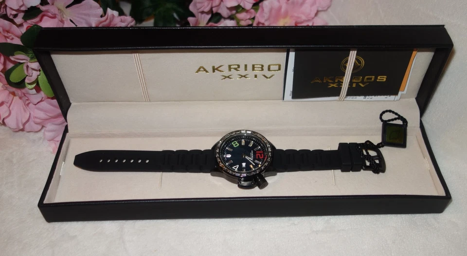 Akribos XXIV AK468BK Women's Crystal Swiss Quartz MOP Strap Watch new - Image 1 of 4