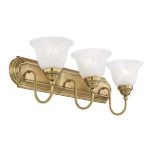 Bradley 24 in. 3-Light Antique Brass Vanity Light with White Alabaster Glass - Picture 1 of 7