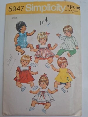 Doll Clothing S 12" 13" Simplicity 5947 Sewing Pattern VTG Dress Pants Panties - Image 1 of 4