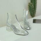 Fashion Women's PVC transparency Block Heels Zip Ankle Boots Party Shoes size