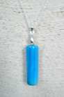 Agate Cylinder pendant Bead   Blue Stripes 43x12mm  Pendant on silver chain.