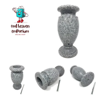 Robuster Friedhof Blumenhalter - graue Granit Vase mit Metallspieß & Drainage - Bild 1 von 4