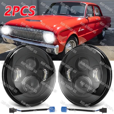 Par de faros LED redondos negros de 7" 100 W para Ford Falcon sedán entrega 1961-1965 Foto 1 de 4