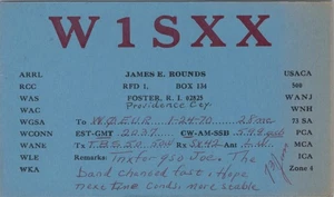 amateur ham radio QSL postcard W1SXX James E Rounds 1970 Foster Rhode Island - Bild 1 von 1
