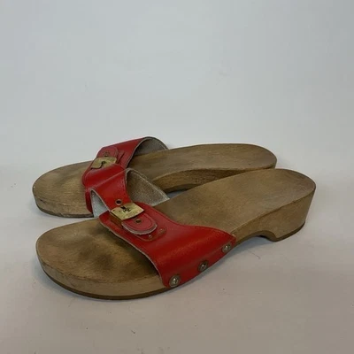 Sandalias de cuña de ejercicio de madera de cuero rojo Dr. Scholl's de colección para mujer talla 8 Foto 1 de 4