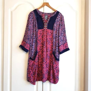 Mantaray - 16 Pink Purple Blue Hippie Panel Shift Dress - Picture 1 of 5